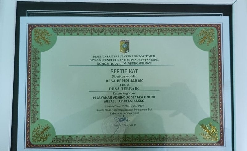 Foto Sertifikat Penghargaan 